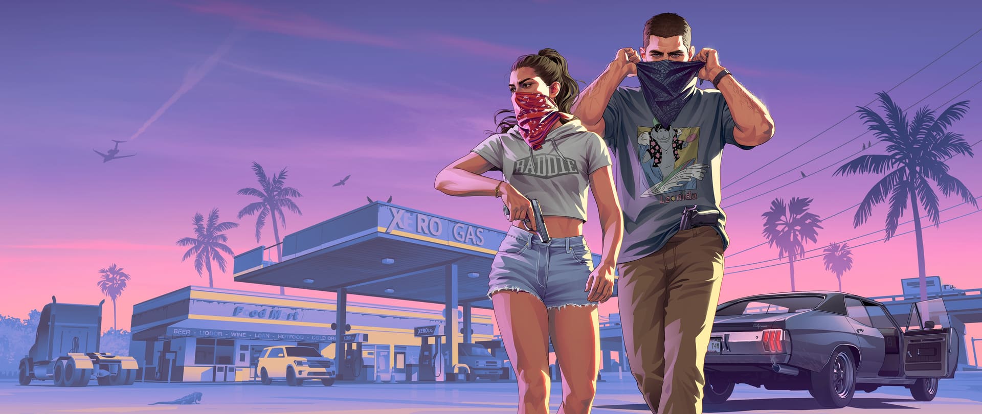 Jason y Lucia durante un atraco, arte oficial de Grand Theft Auto VI